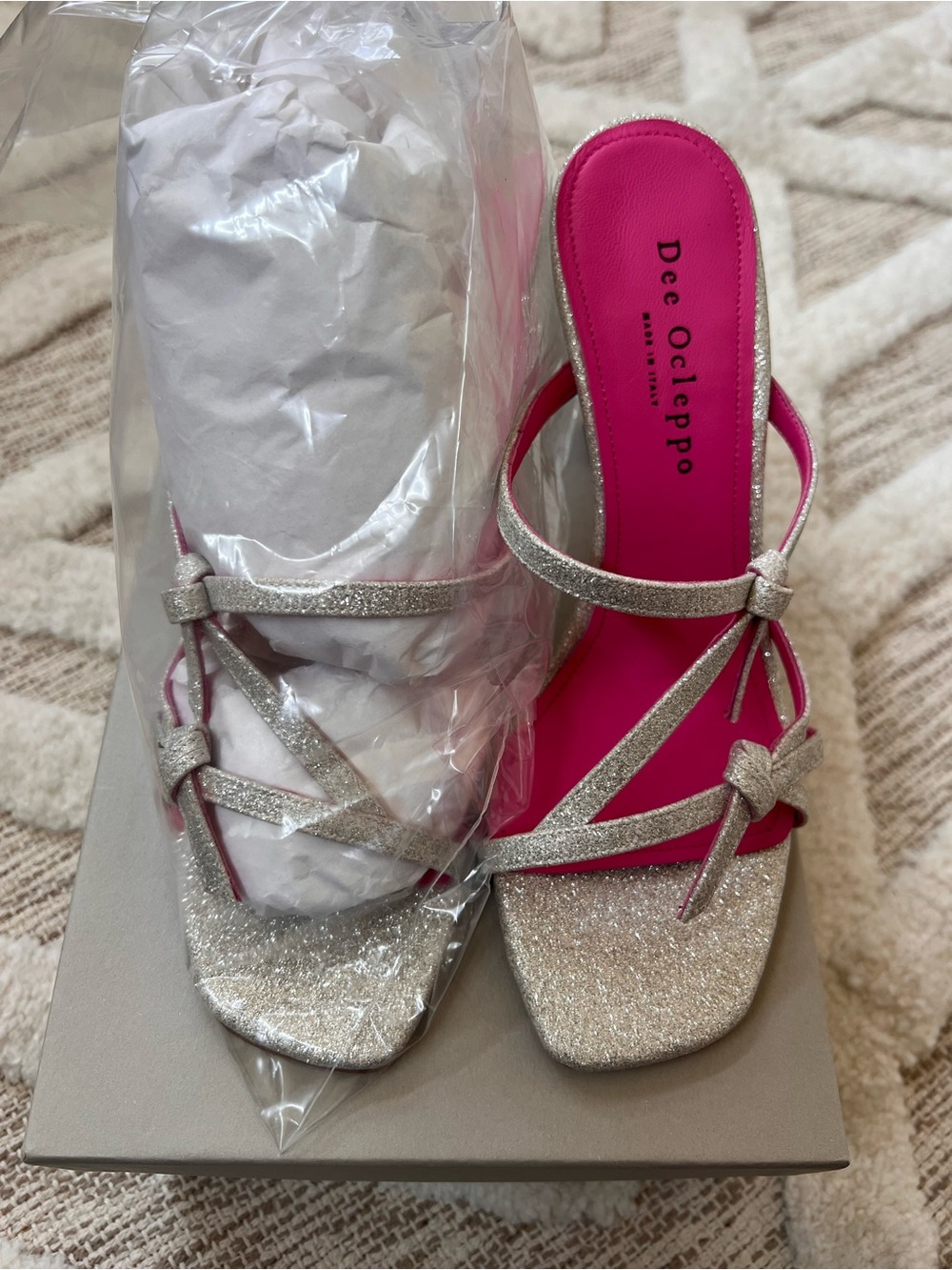 DEE OCLEPPO DEE BRITNEY HEELS SANDAL PLATINUM SILVER Dream! NIB 36 Women’s 6